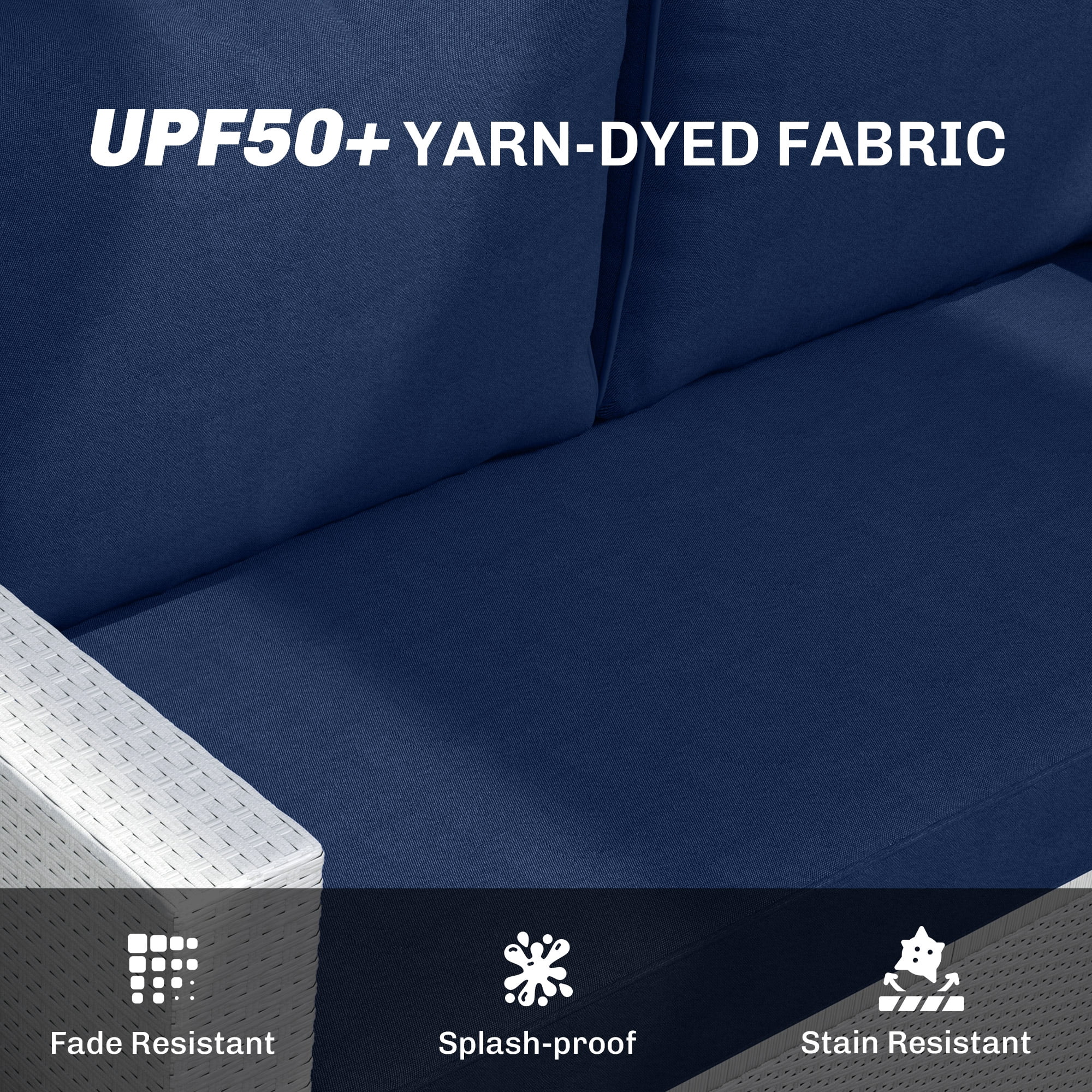 Outsunny 2 Seater Patio Furniture Cushions, 5 in Outdoor Loveseat Cushions with Removable Cover, Replacement Cushions for Outdoor Furniture, Navy Blue