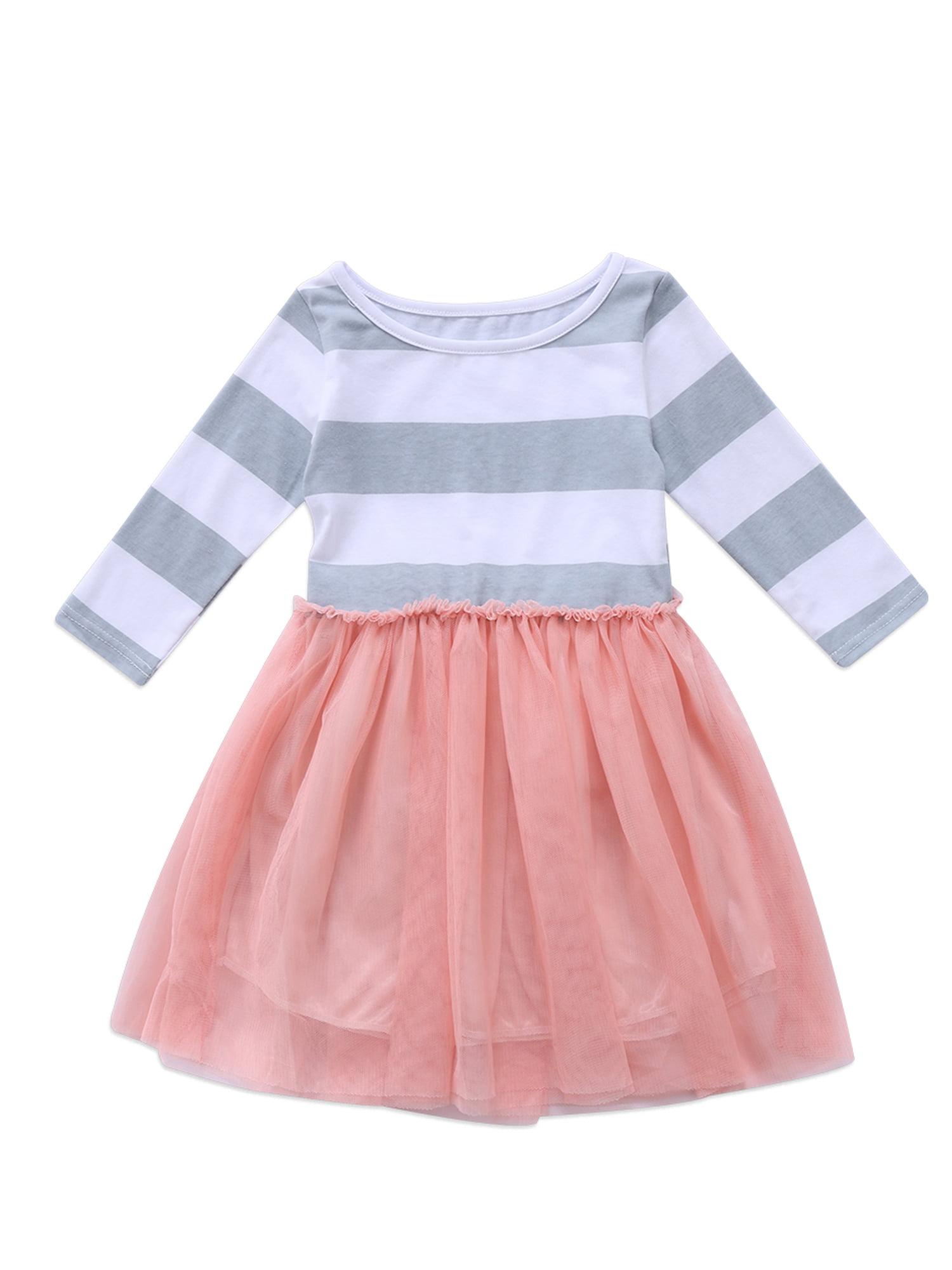 Toddler Baby Girls Summer Clothes Stripe Lace Party Pageant Princess Dresses Hot