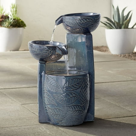 John Timberland Outdoor Floor Water Fountain with Light LED 26 High Cascading Bowls for Yard Garden Patio Deck Home
