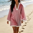 thumbnail image 6 of Zpzdpjkx Women's Summer Casual Striped Tunic Dress, V-Neck Long Sleeve Scalloped Beach Cover-Up, 6 of 10