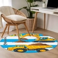 thumbnail image 5 of 3ft Washable Round Rug, Cartoon Engineering Non-Slip Circle Area Rug for Bedroom Bedside, Dig Hooks Carload Excavator Blue Stripes Soft Indoor Floor Mat for Home Decor, 5 of 9