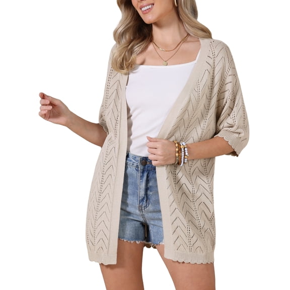 DARING DIVA Women's Lightweight Open Front Crochet Cardigan Sweaters S Khaki