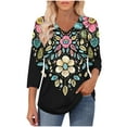 thumbnail image 5 of CYMMPU Business Work Blouses Dressy Tunic Tops V-Neck Floral Printed 3/4 Length Sleeve Summer Fall Shirts Basic Tees Casual 2025 Clothes for Women Black XXL, 5 of 8