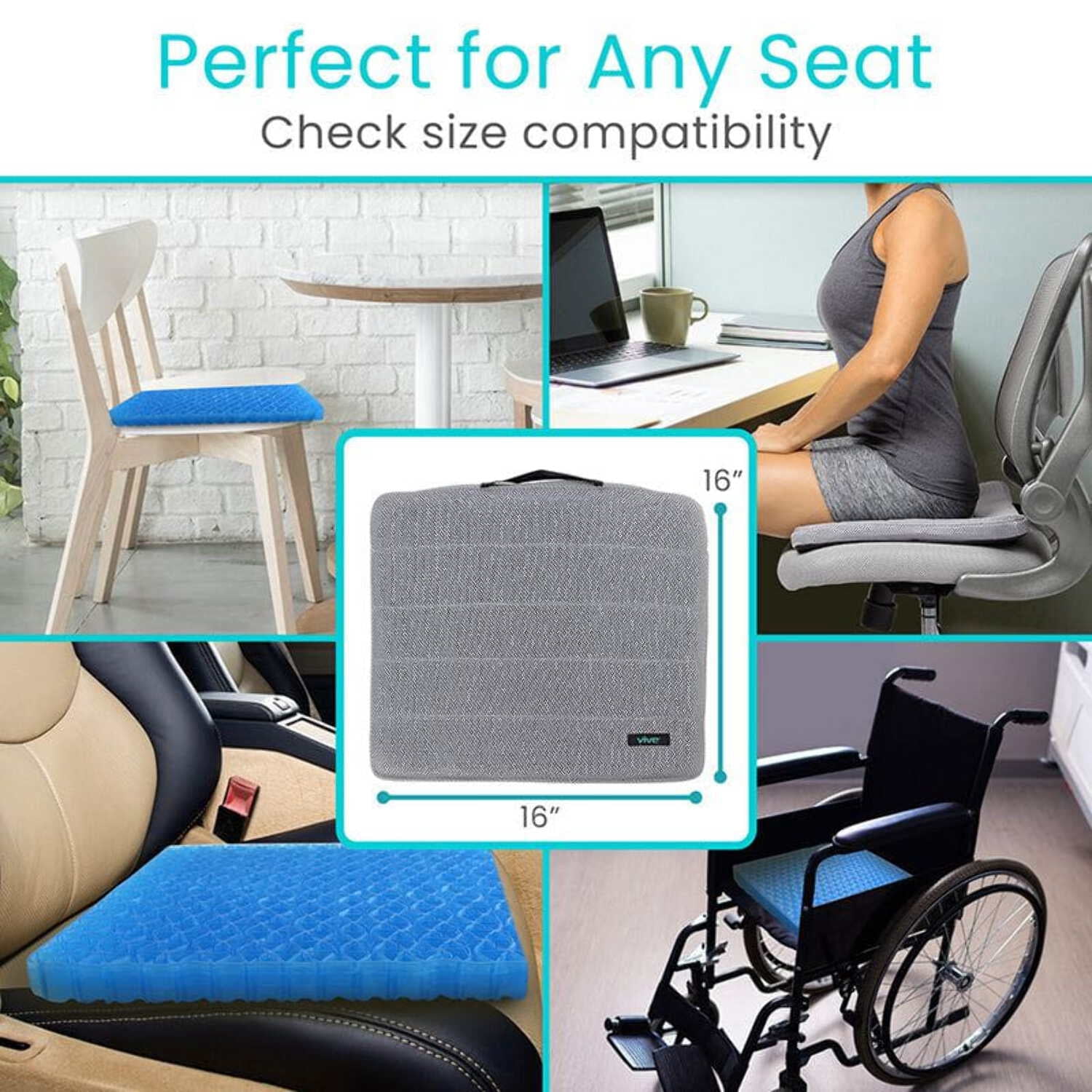 Vive Honeycomb Gel Seat Cushion – Pressure Relief Pad for Office Chair, Car & Wheelchair – Back, Sciatica & Tailbone Pain Support
