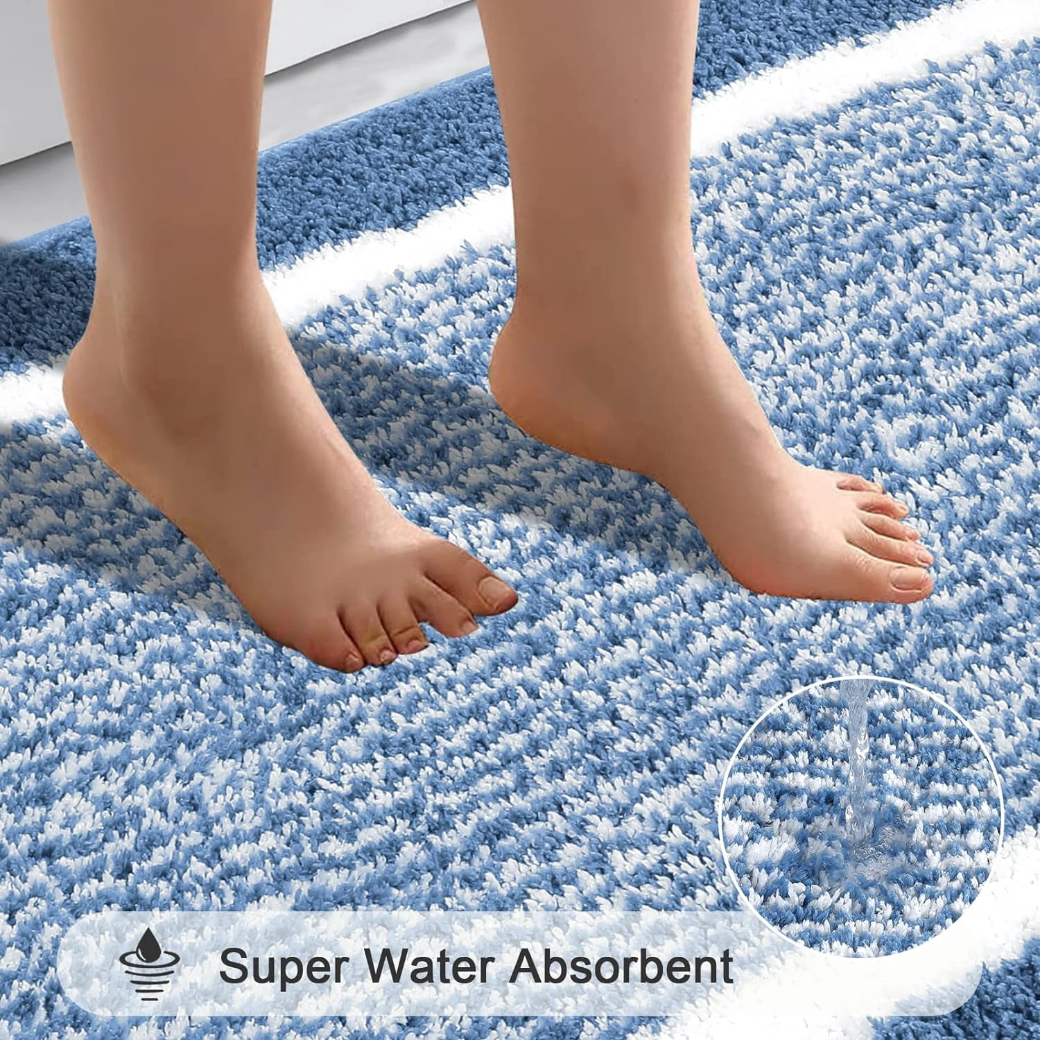 Findosom 3pcs Bathroom Rugs Set with U-Shaped Mat, Non Slip, Quick Drying, Ultra Soft and Water Absorbent Bath Rug Mat Carpet Machine Washable 18"x26"+18"x48"+U Shape 20"x24" Blue