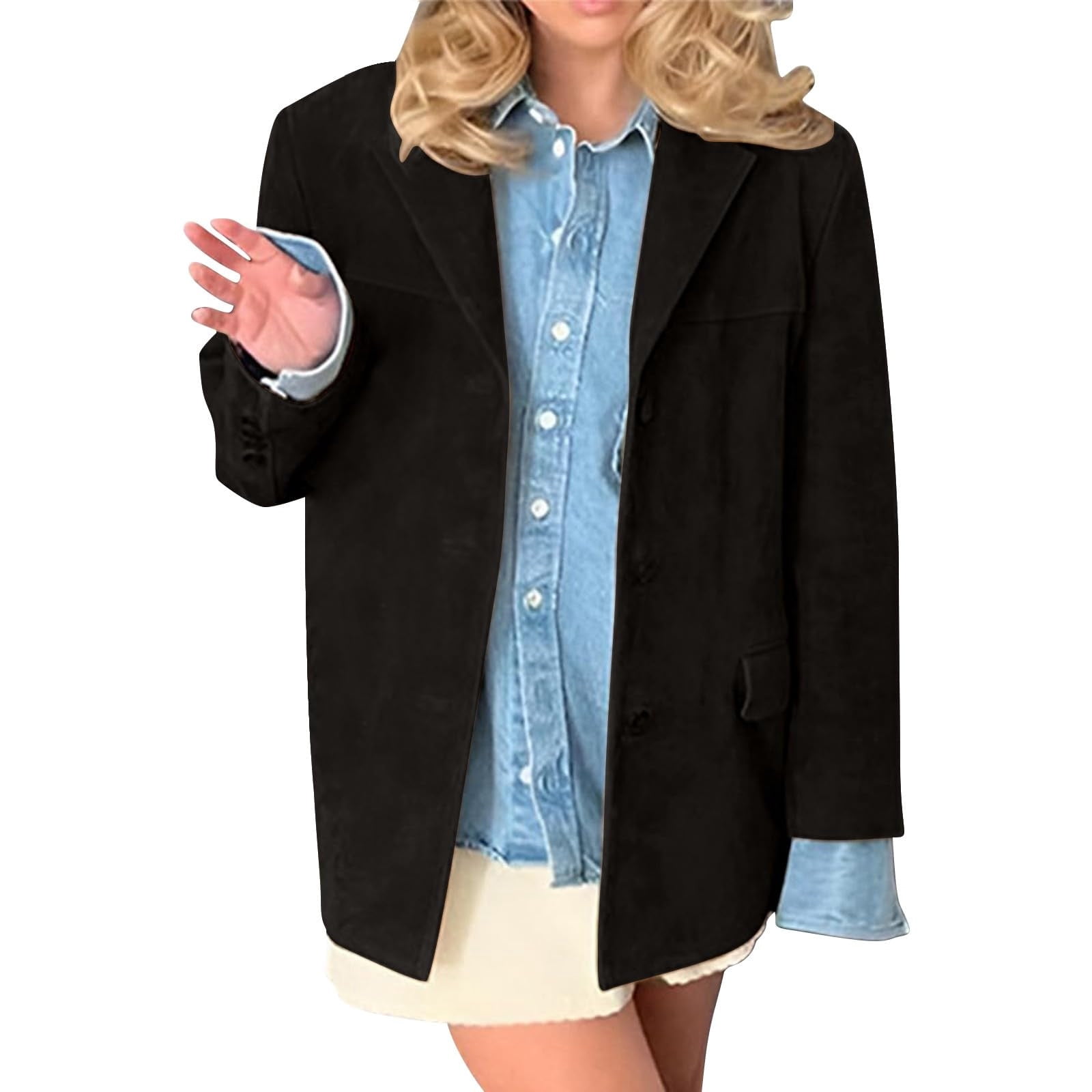 jtjvou Suede Jackets for Women 2025 Brown Faux Leather Jacket Old Money Suede Blazer Outerwear Winter Coat Black XXL