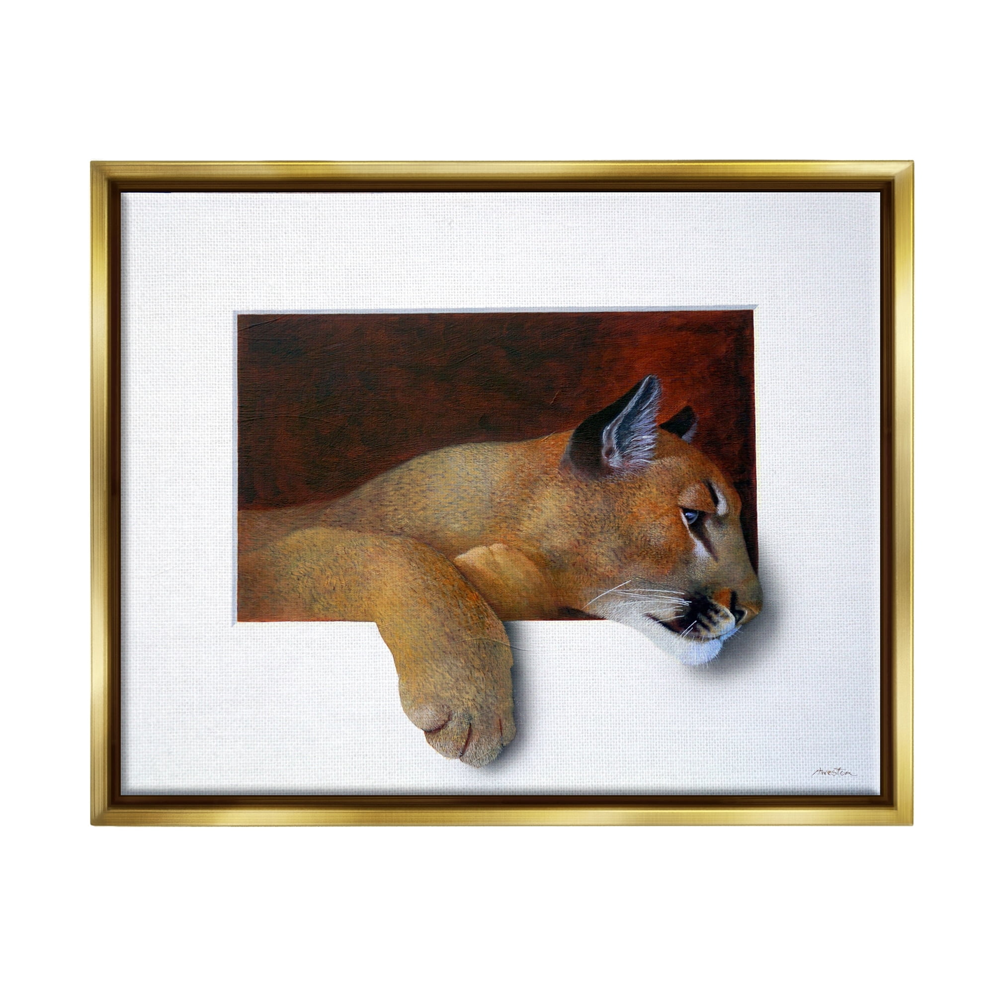 Stupell Industries Wild Cougar Resting Head Interesting Illusion Painting Painting Metallic Gold Floating Framed Canvas Print Wall Art, Design by Alan Weston