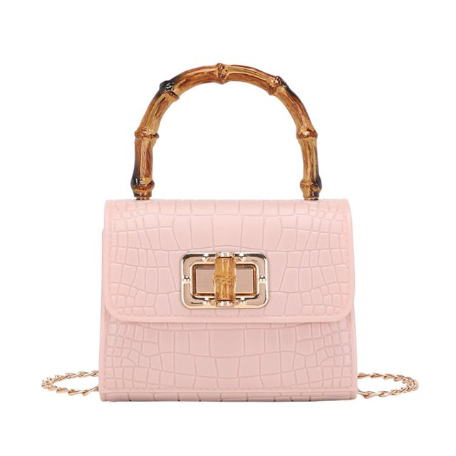 Women's Fashion Crocodile Pattern Small Square Bag - Bamboo Handle Design