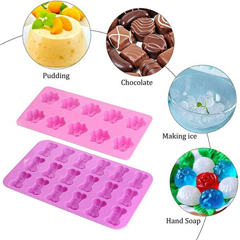 Dog Bone Silicone Molds Dog Treats Molds Paw Print Shaped Chocolate Candy  Soap Mold 4PCS for Homemade Jelly Ice Cube Blue Pink Red Purple