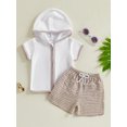 thumbnail image 4 of BemeyourBBs Toddler Terry Cloth Swim Cover Up Baby Boy Girl Swimsuit Trunks and Short Sleeve Coverup Towel Zipper Hoodies Top Seersucker Gingham Shorts Set Beach Bathing Suit Swimwear, 4 of 9