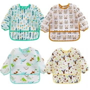 HaimoBurg 4Pcs Long Sleeved Bib Set, Waterproof Toddler Bib with Sleeve, 6-36 Months