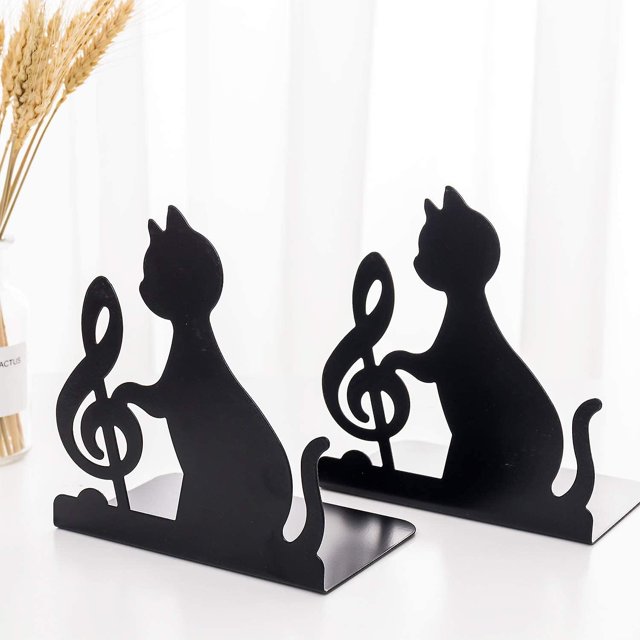 Par de lindos sujetalibros de metal Forma de gato Sujetalibros Revista Libro Titular para el hogar Oficina Dormitorio Dormitorio Niño Adulto Sujetalibros Mesa Estante Durable Flat_ kaili Sencillez