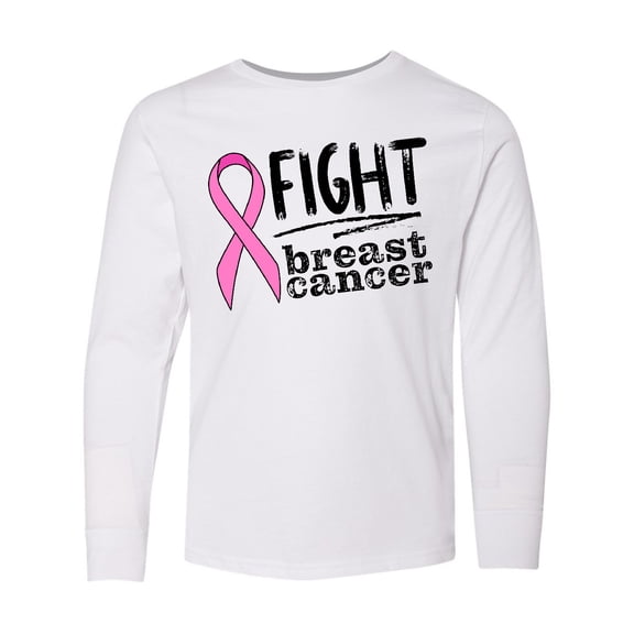 Inktastic Fight Breast Cancer Pink Ribbon Long Sleeve Youth T-Shirt