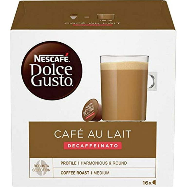 Nestlé Nescafe Dolce Gusto Coffee Pods - Decaffeinated Café Au Lait Flavor  - Choose Quantity (2 Pack (32 Capsules))
