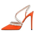 thumbnail image 2 of YDN Women Rhinestone Pointed Toe Slip On Pumps Pearls Studded Stiletto High Heel Shoes Wedding Event Dress Size 10.5 Orange, 2 of 4