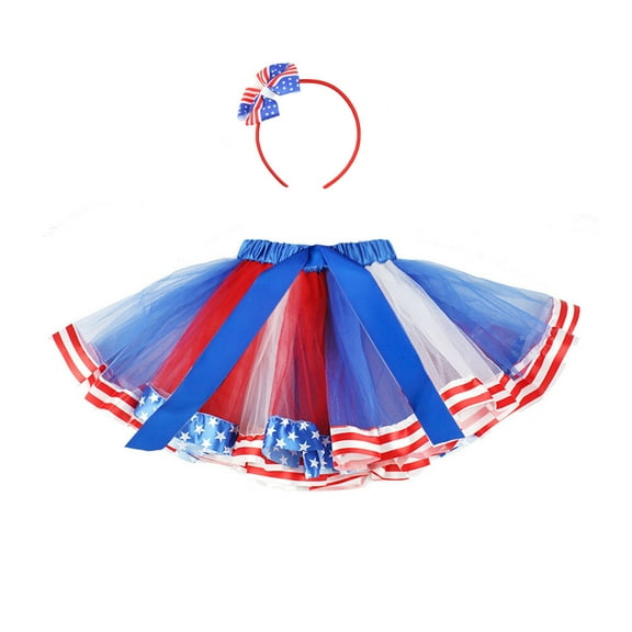 HONITANO 2Pcs Independence Day Tutu Skirt Girls Cotton Mesh Party Dress Elastic Waist Assorted Color