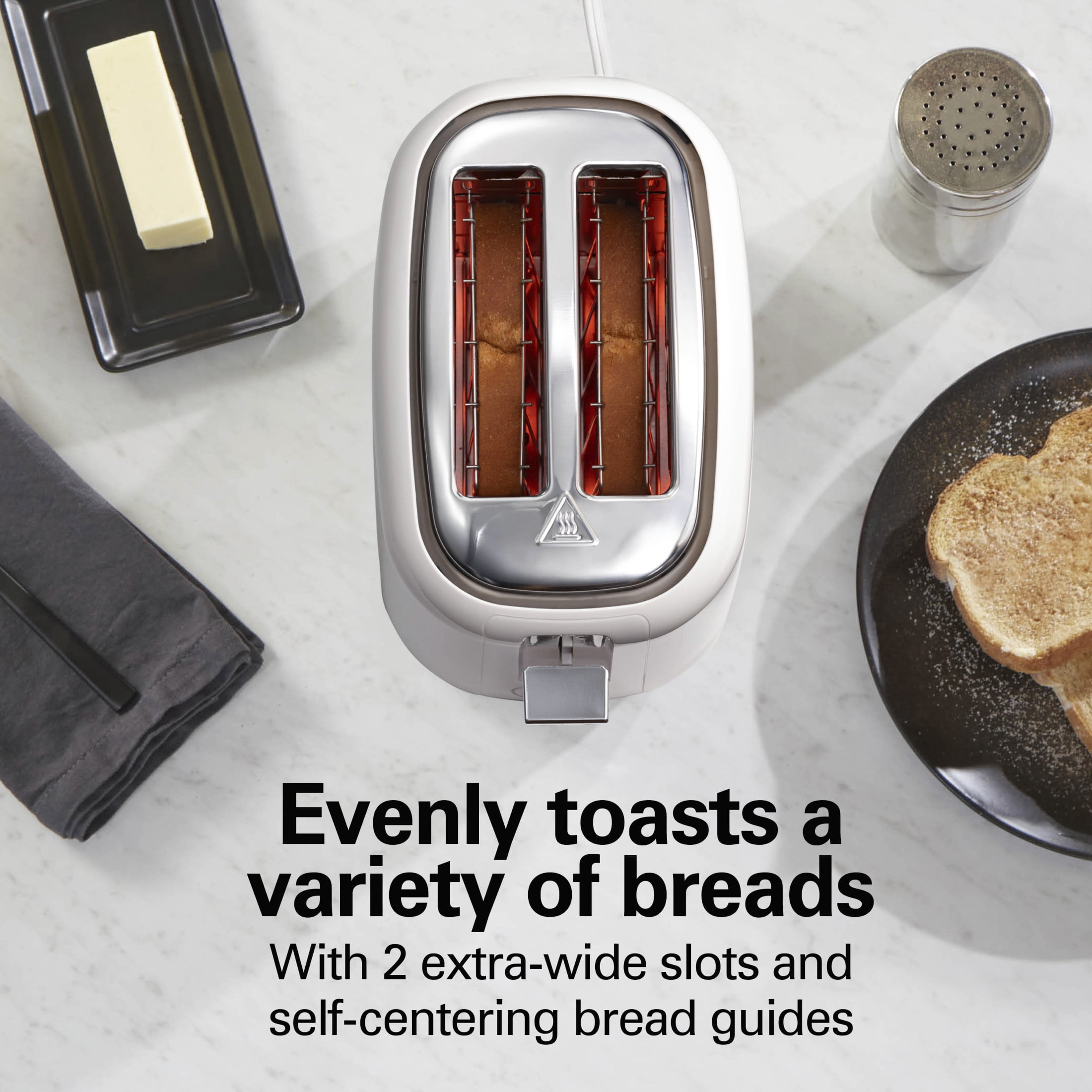 Hamilton Beach 2-Slice Toaster with Extra-Wide Slots, Toast Boost, and Removable Crumb Tray, White