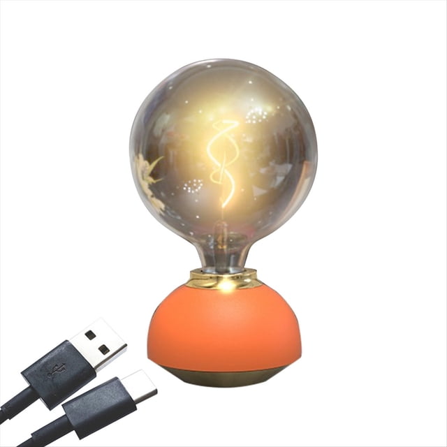 Lámpara de Mesa LED de Vidrio Lámpara de Mesa Regulable Táctil Lámpara de Mesa con Forma de Bombilla para Decoración Interior Lámpara de Mesa de Dormitorio Naranja