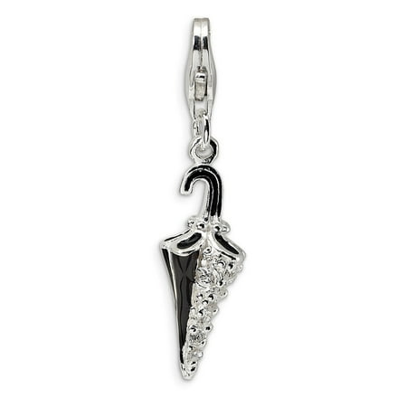 - Solid 925 Sterling Silver 3-D Enameled & CZ Cubic Zirconia Parasol with Lobster Clasp Pendant Charm (7mm x 40mm)
