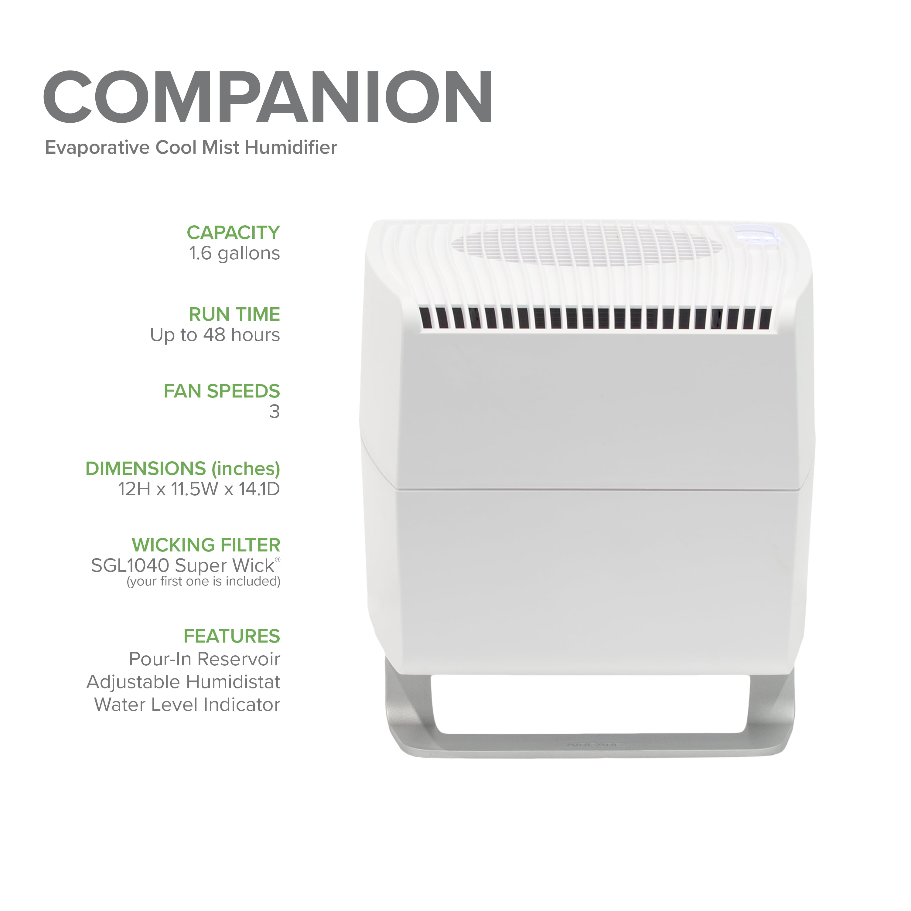 AIRCARE CM330DWHT Companion Evaporative Humidifier, White
