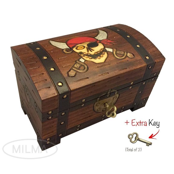 Pirate Chest Box Polish Handmade Wood Keepsake Jewelry Box