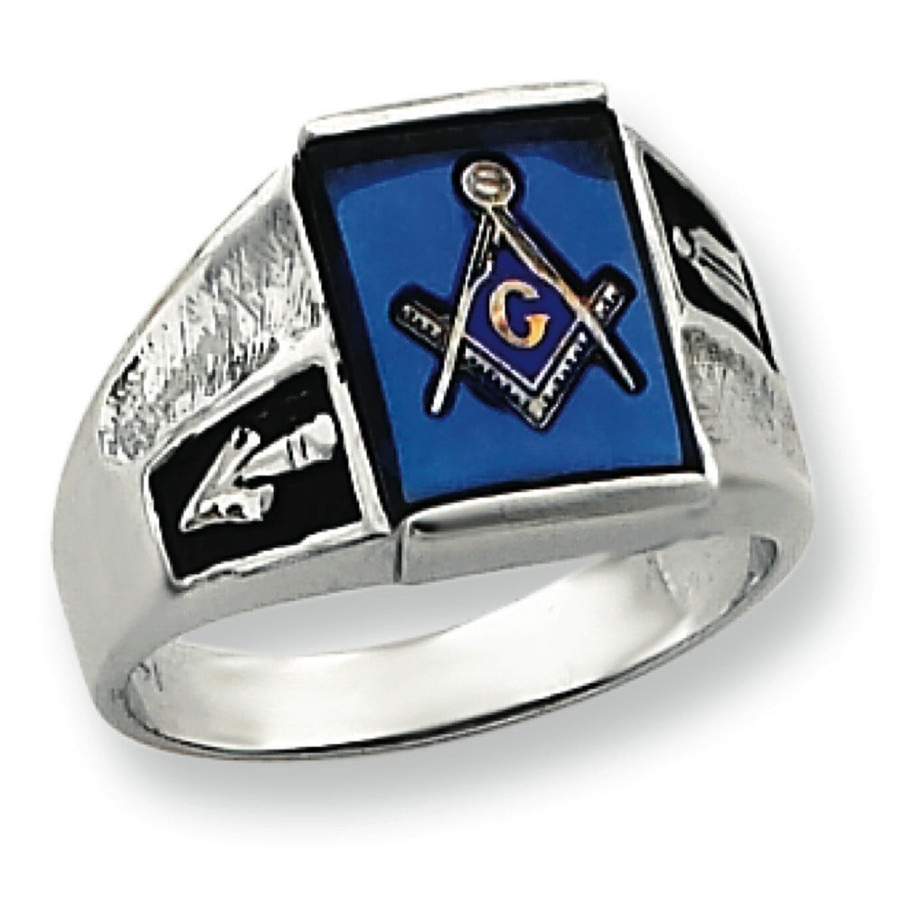JewelryWeb 14k White Gold Mens Masonic Ring 7.9 Grams