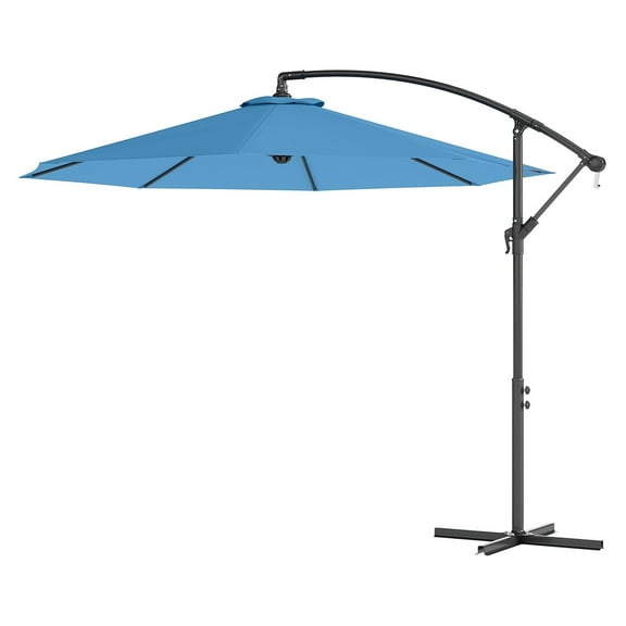 10' Cantilever Offset Patio Umbrella, UV & Water Resistant, Blue w/ Cross Base