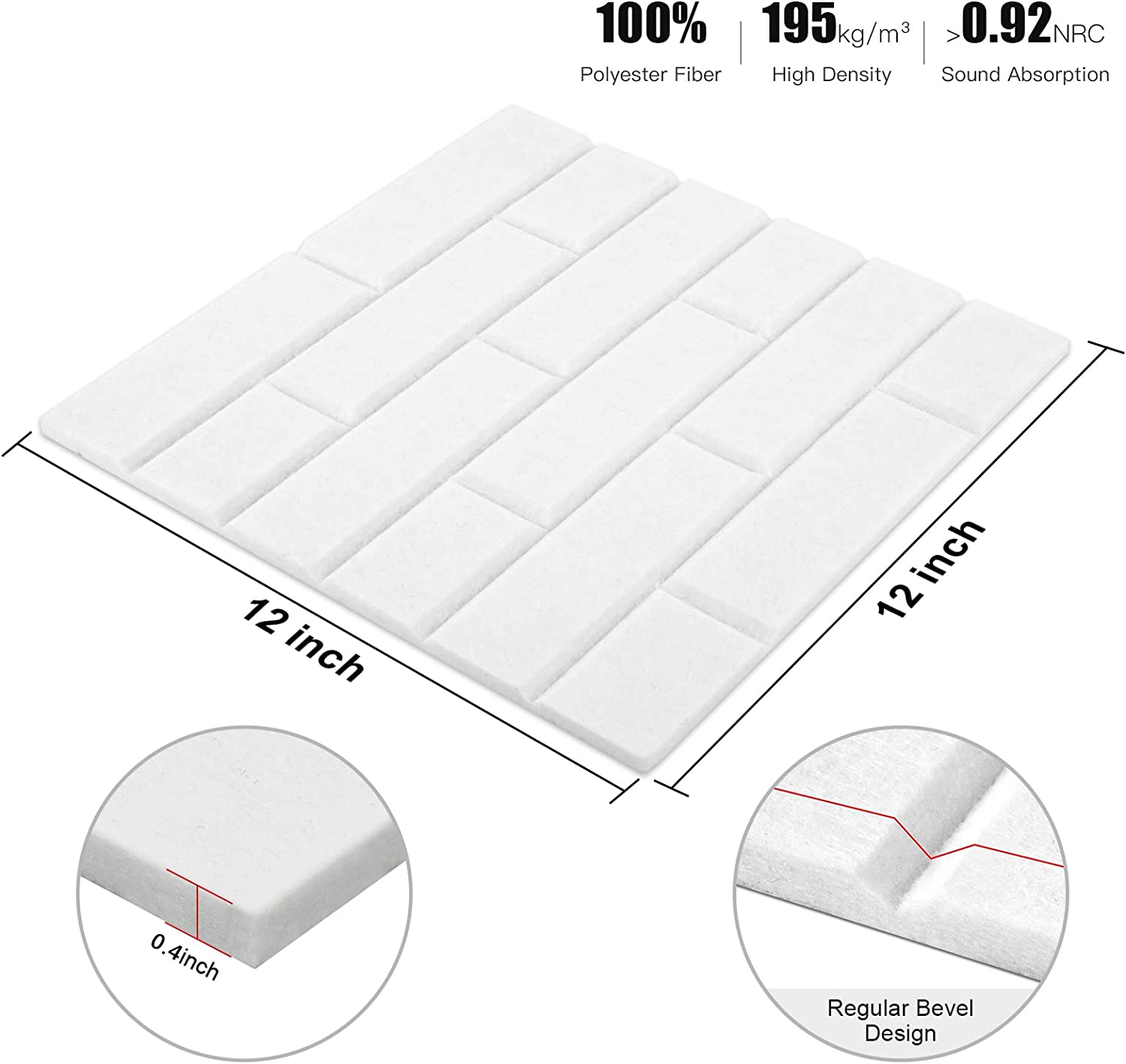 Caltero 12 PCS Sound Proof Wall Panels Self-Adhesive ,Acoustic Panels, Sound Absorbing Panels for Acoustic Treatment and Wall Decor, White