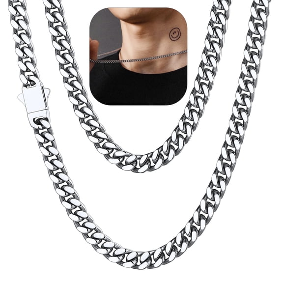 ChainsHouse Mens Silver Necklaces Stainless Steel Miami Cuban Link Chain Necklace for Men 5mm Chains Jewelry Gift for Him Boyfriend Husband Father Son, 20"