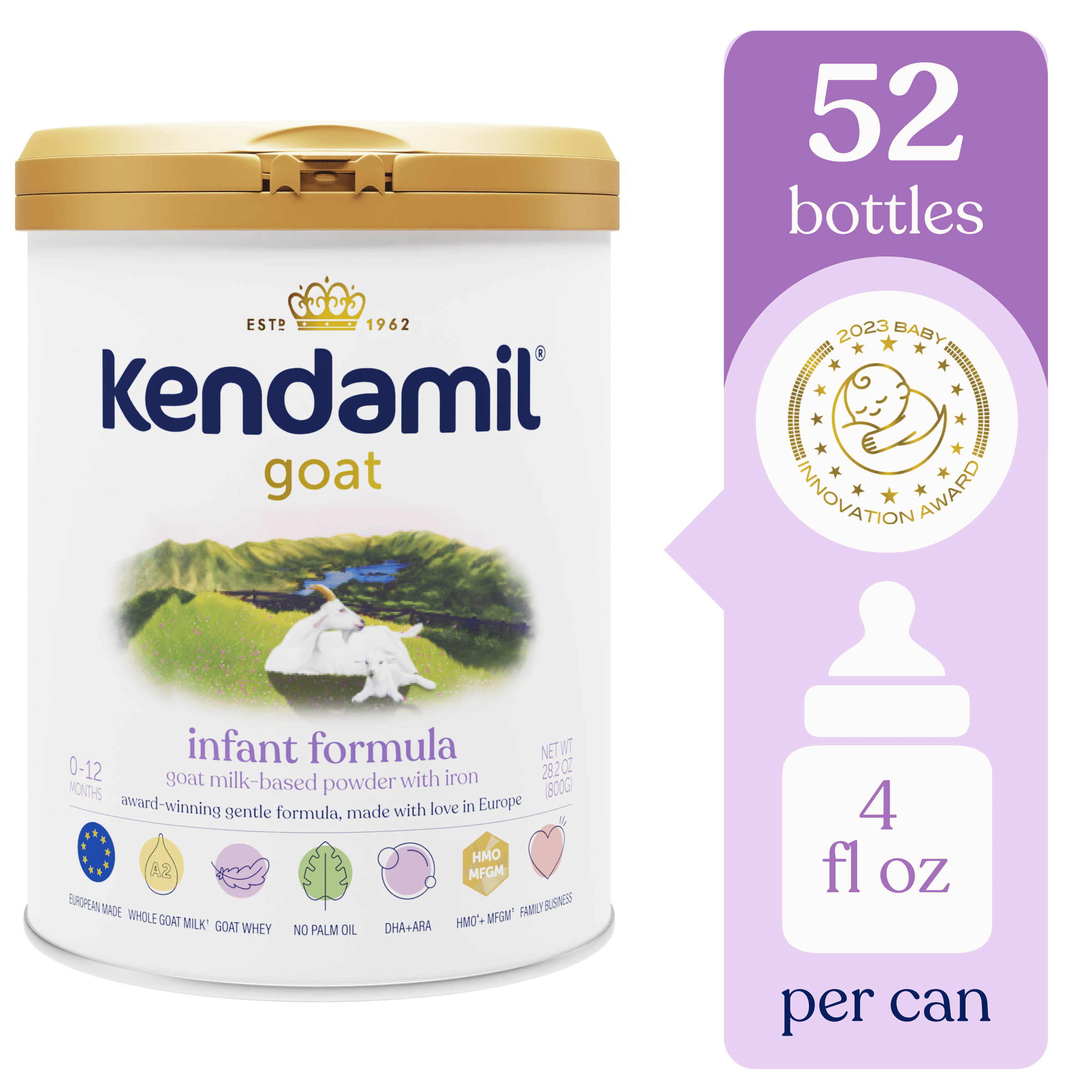 Kendamil Goat Baby Formula Powder, European, Whole A2 Milk, with HMOs, Prebiotics, No Palm Oil or Soy, with DHA, 28.2oz Kendamil Goat Baby Formula Powder, European, Whole A2 Milk, with HMOs, Prebiotics, No Palm Oil or Soy, with DHA, 28.2oz