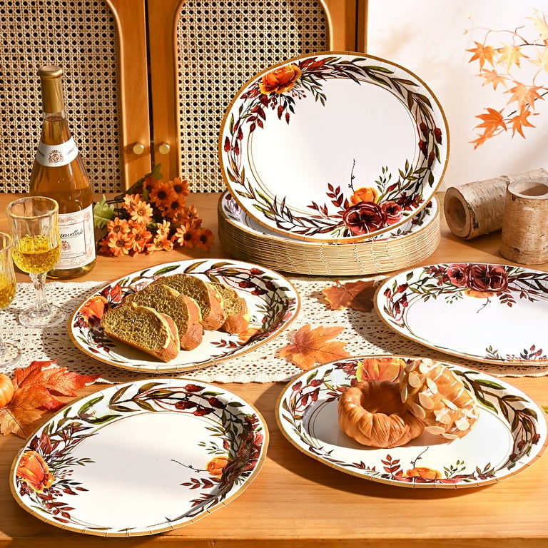DAZLUTE 50pcs Fall Plates Napkins,and Dishes, Thanksgiving