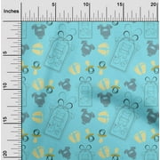 oneOone Cotton Flex Arctic Blue Fabric Clothes|Footprint & Baby Feeder Kids Quilting Supplies Print Sewing Fabric By The Yard 40 Inch Wide