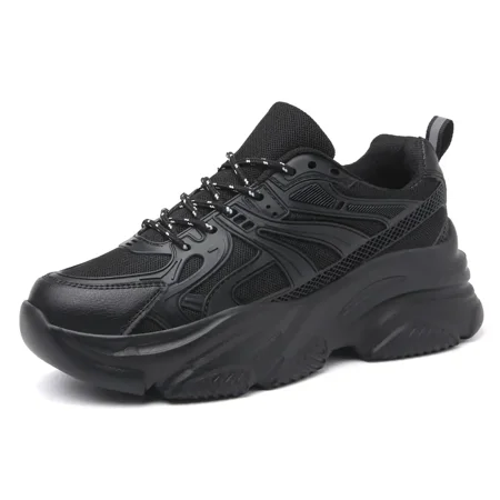 

Women‘s Outdoor Faux Leather Patchwork Sneakers Black Platform Lace Up Chunky Sneakers Women‘s Footwear