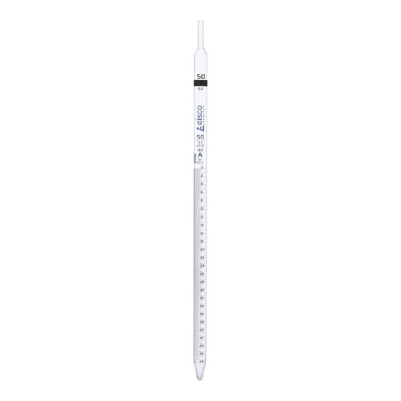 Serological Pipette, 50mL - Blue Markings - Class A, Tolerance  /-0.10mL - Borosilicate 3.3 Glass - Eisco Labs