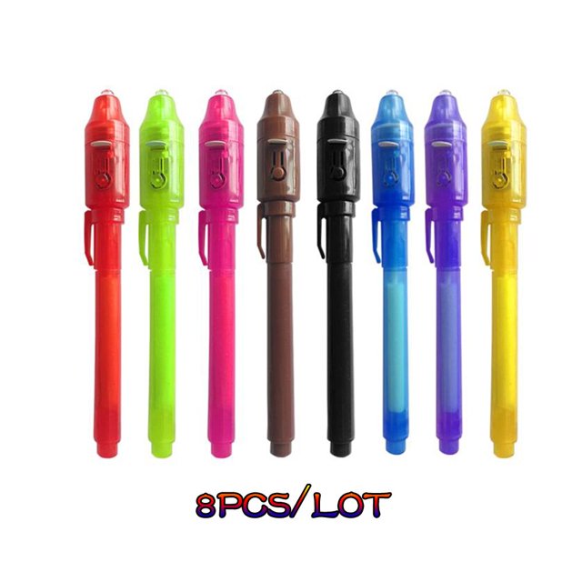 Bolígrafo de tinta Invisible, bolígrafos para escribir mensajes, 2 en 1, bolígrafo luminoso con protección UV mágica para dibujar, actividad divertida, fiesta para niños, regalo para estudiantes, Escu