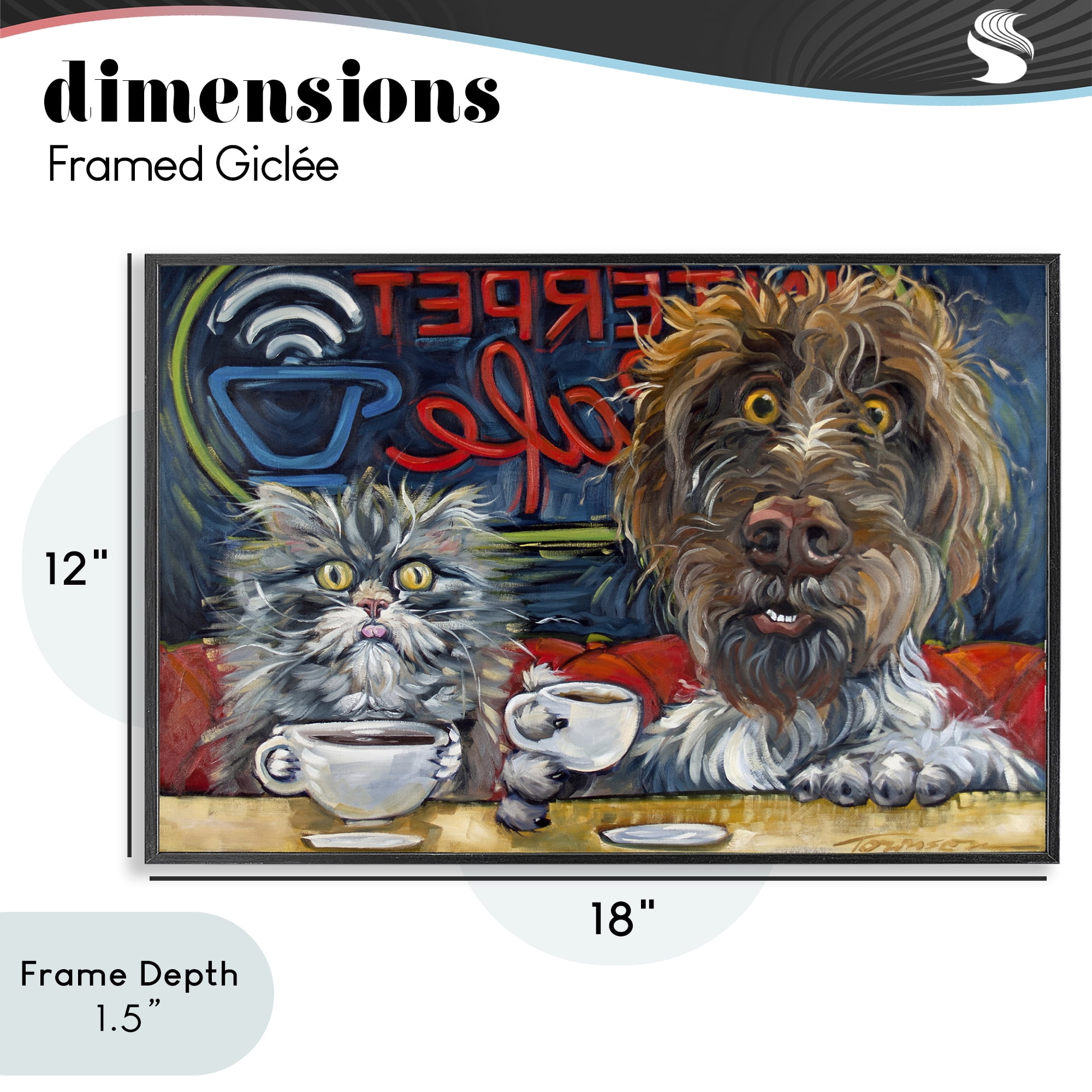 Stupell Industries Pets Wired At The Cafe Black Framed Giclee Art, design by CR Townsend