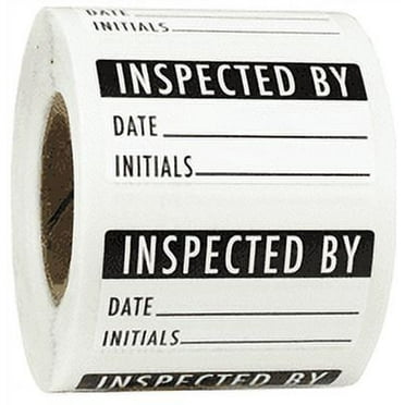 White & Black INSPECTED BY: DATE - INITIALS Labels | 0.75 x 1.5" Inch | 500 Pack