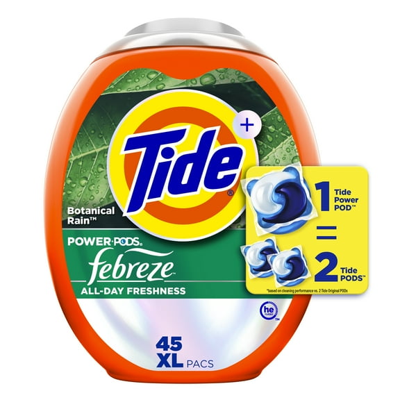 Tide Power Pods Laundry Detergent Packs with Febreze, Botanical Rain, 45 Count