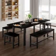 thumbnail image 1 of Zocalo Juego de Comedor de 5 Piezas, Mesa Rectangular 160cm para 6-8 Personas, 2 Bancos y 2 Taburetes, Estructura Metálica Reforzada, Mueble para Cocina, Comedor y Restaurante, Color Negro, 1 of 6