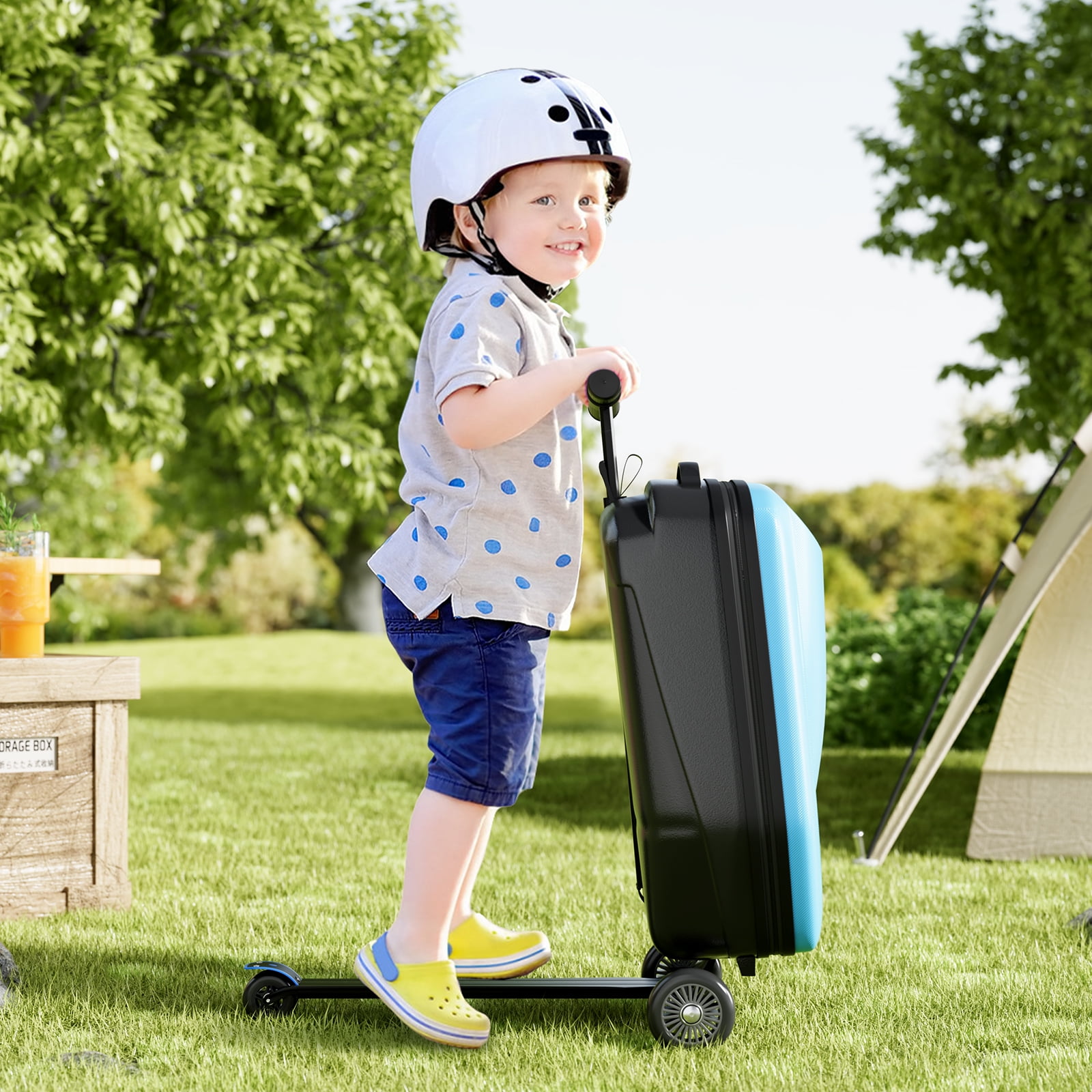 TABU Scooter Luggage for Kids & Adults, Carry on Luggage with Wheels for Kids Ages 6-15,Blue