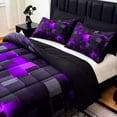 thumbnail image 2 of Flymme Black and Purple Comforter Set King Size,3 Piece Modern Neon Geometric Checkered Bedding Abstract Square Plaid Bed Set for Teen Men Gamer Room Decor, 2 of 5