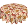 thumbnail image 1 of Christmas Tablecloth Round 60×60 Inch, Gingerbread Man Candy Cane Holiday Tablecloth Winter Snowflake Xmas Washable Table Cover for Party Dinner Picnic Decor, 1 of 6