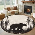 thumbnail image 3 of 5ft Washable Round Rug, Brown Bear Forest Silhouette Non-Slip Circle Area Rug for Living Room Bedroom, Retro Animal Tree Indoor Floor Mat for Home Decor, 3 of 9