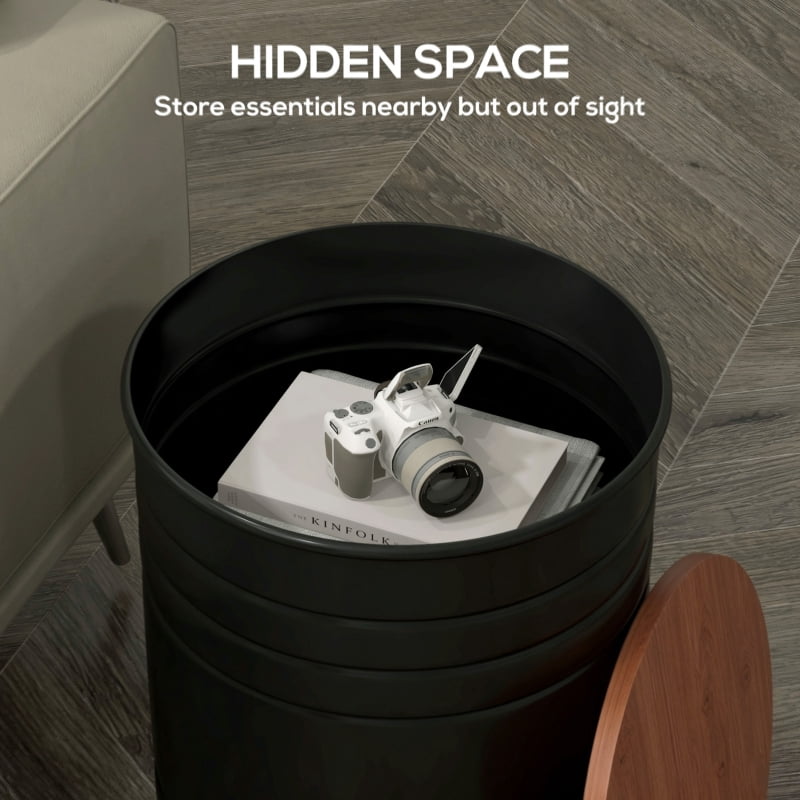 HOQBN Round Storage Ottoman Set of 2, Nesting Ottomans with Wooden Lid, Metal Frame and Hidden Storage Space for Bedroom