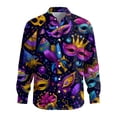 thumbnail image 5 of Fgvctg Carnival Party Long Sleeve Shirts for Men Cotton Button Down Shirt Fashion Mask Print Collared Blouses Plus Size Business Casual Outfits Purple 3XL, 5 of 6