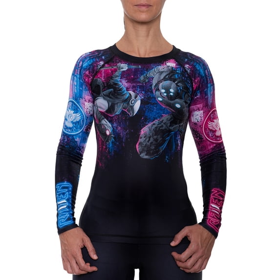 Raven Fightwear Women's Cyberpunk 2.0 Rash Guard MMA BJJ Black