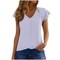 thumbnail image 3 of ClodeEU Women's Cutout V-Neck Ruffle Short Sleeve T-Shirt ,Casual Flounce Sleeve Tee Purple,Womens Plus XXL, 3 of 9