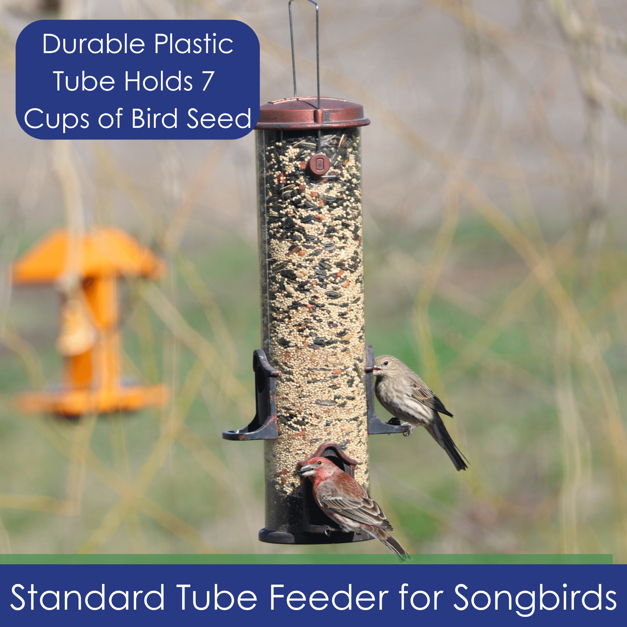 Backyards Essentials Standard Tube Feeder Copper Metal Bird Seed Feeder, 7 Cup Capacity