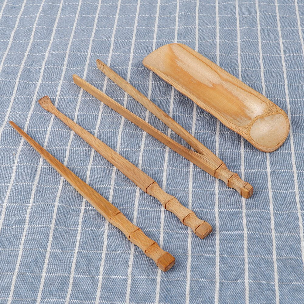 Tebru Tea Tool Set,4Pcs Natural Bamboo Tea Set Chinese Classic Tea Service Tool Tea Ceremony Accessories, Tea Accessories Set