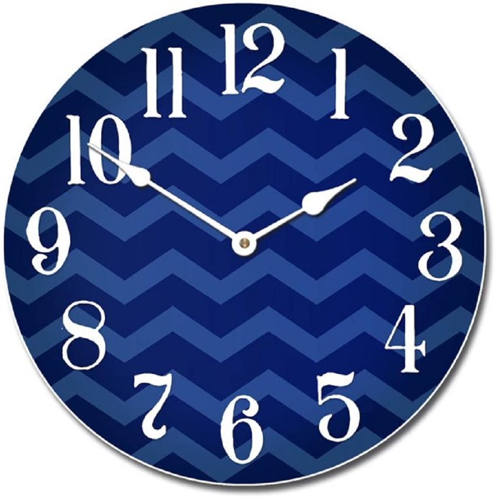 Chevron Navy Blue Large Wall Clock Beautiful Color, Silent Mechanism